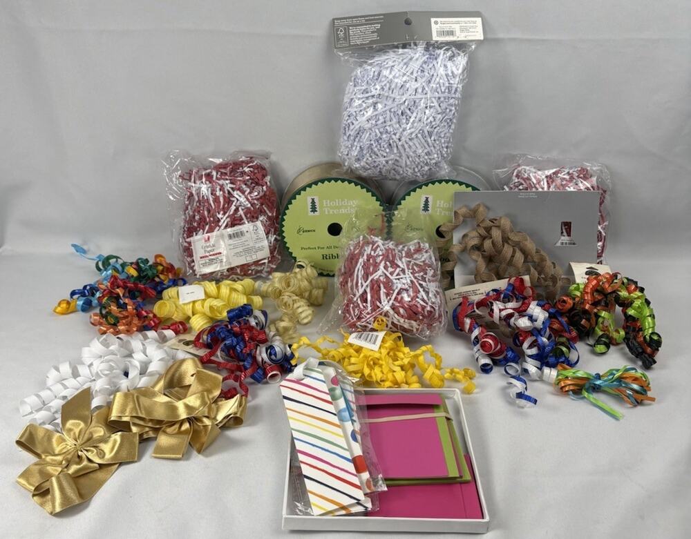 Deluxe Holiday Gift Wrap Bundle Assorted Curly Bows, Metallic Ribbon & More